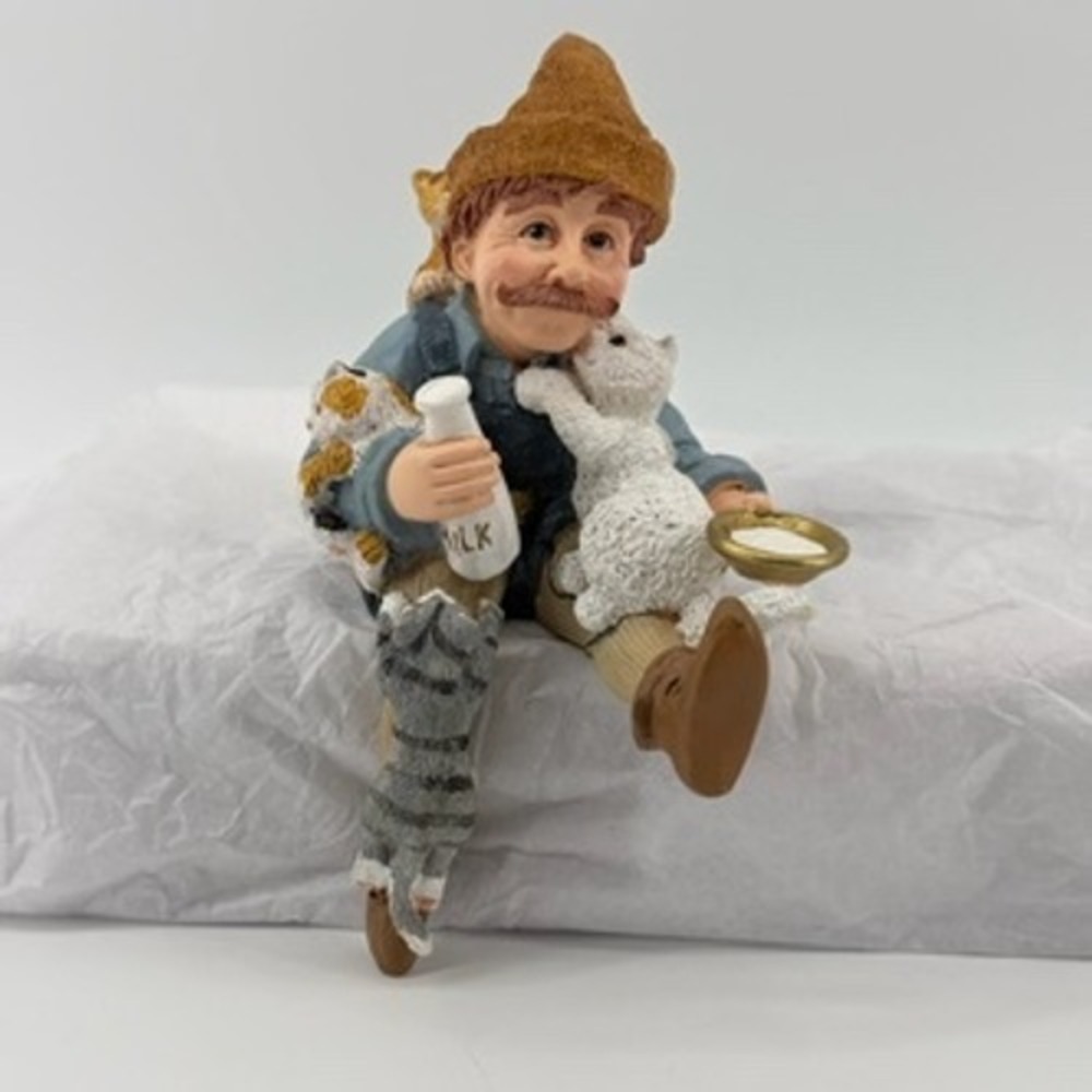 Keeper of the Cats Shelf Sitter Shenandoah Designs Man‎ with 4 Cats Milk